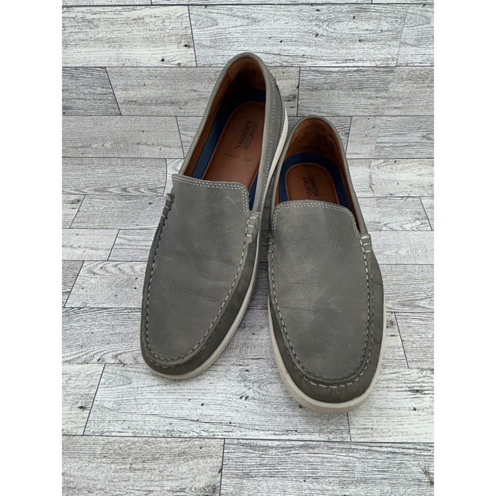 Johnston & Murphy Men Gray Leather Slip On Driving Loafer Shoes Moccasins Sz‎ 10